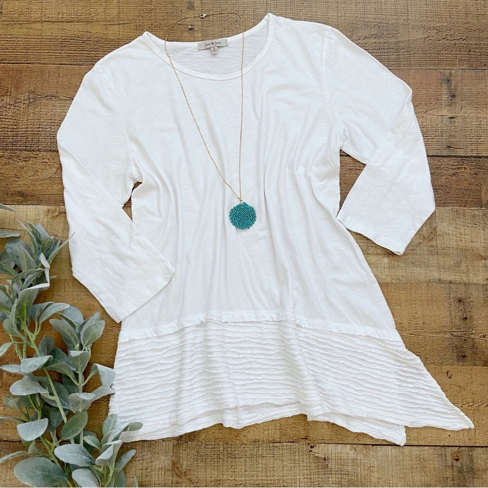 Crisp All White Cotton TUNIC with Asymmetrical Hem - Picture 3 of 11